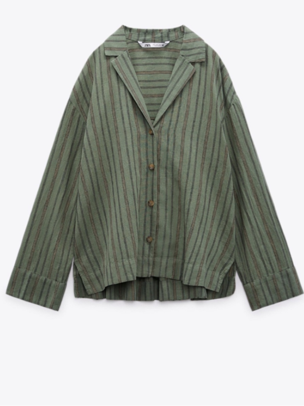 Zara Olive Green Striped Button-Up Shirt